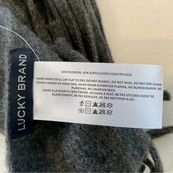 NWT Lucky Brand Charcoal Gray Soft Wide Winter Scarf Fringe Long - Picture 7 of 10